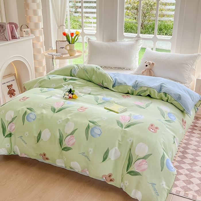 91家纺网 家纺一手货源 找家纺 绵庭家纺 2023新款12868系列全棉小清新印花单被套 丁香兔