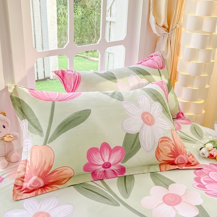 绵庭家纺 2023新款12868系列全棉小清新印花单枕套 荷花映红