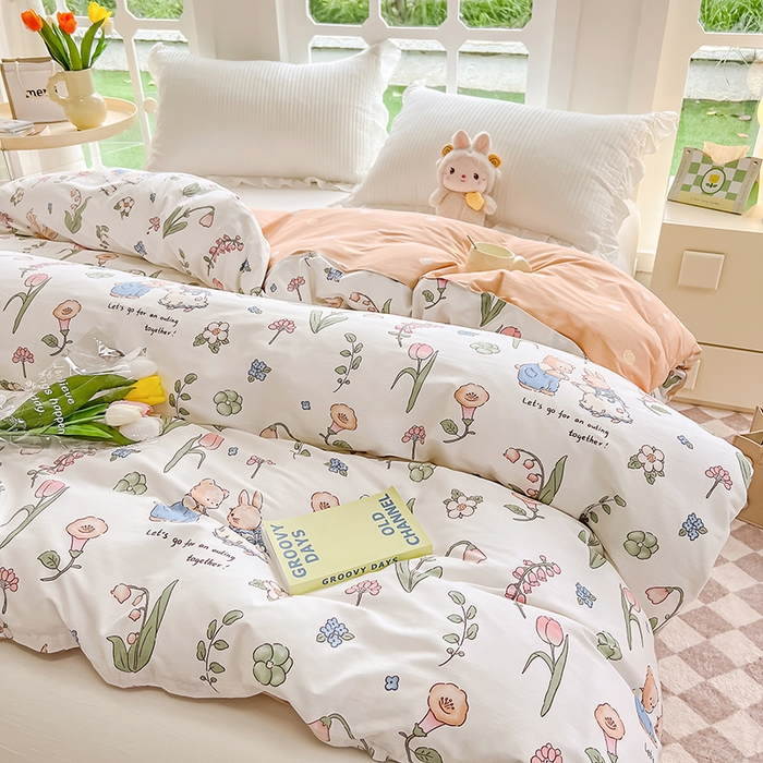 91家纺网 家纺一手货源 找家纺 绵庭家纺 2023新款12868系列全棉小清新印花单被套 波比兔