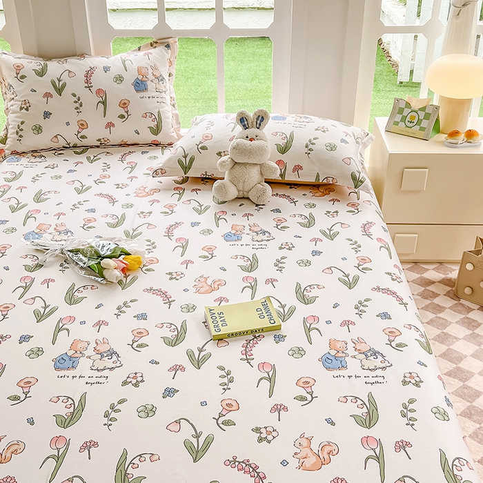 91家纺网 家纺一手货源 找家纺 绵庭家纺 2023新款12868系列全棉小清新印花单床单 波比兔