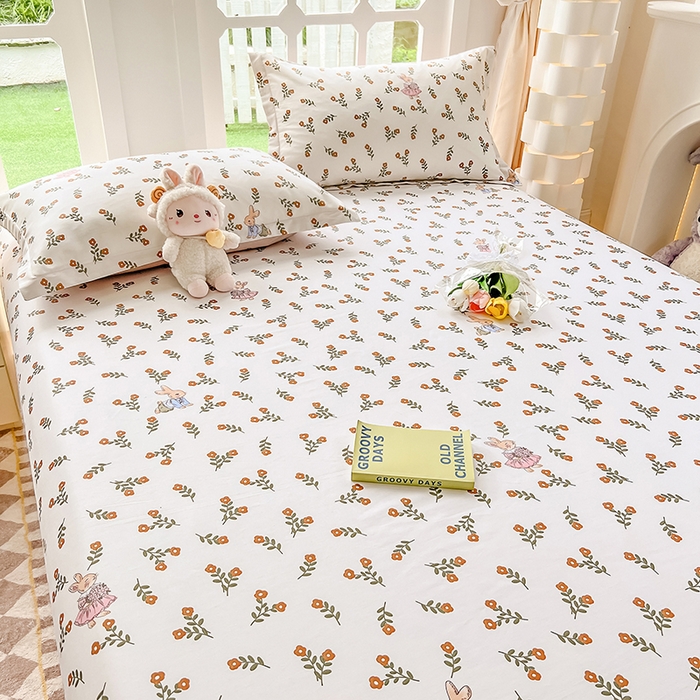 91家纺网 家纺一手货源 找家纺 绵庭家纺 2023新款12868系列全棉小清新印花单床单 香草之恋