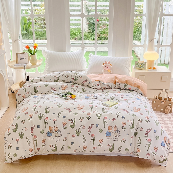 91家纺网 家纺一手货源 找家纺 绵庭家纺 2023新款12868系列全棉小清新印花单被套 波比兔