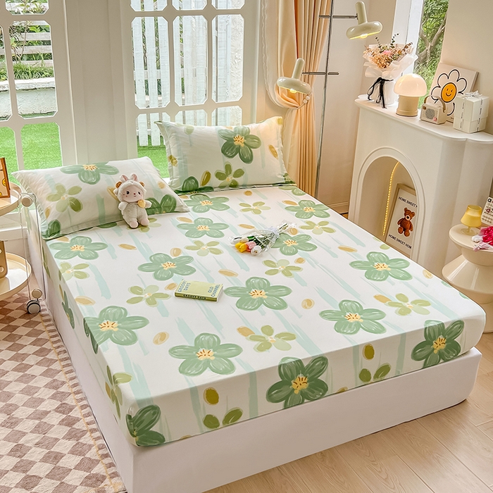 91家纺网 家纺一手货源 找家纺 绵庭家纺 2023新款12868系列全棉小清新印花单床笠 半夏花语