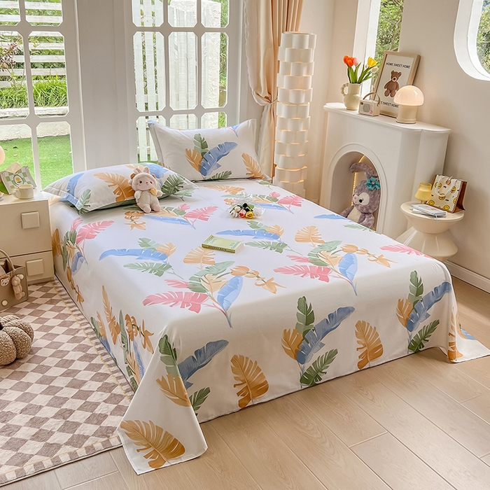 91家纺网 家纺一手货源 找家纺 绵庭家纺 2023新款12868系列全棉小清新印花单床单 梅林春晓