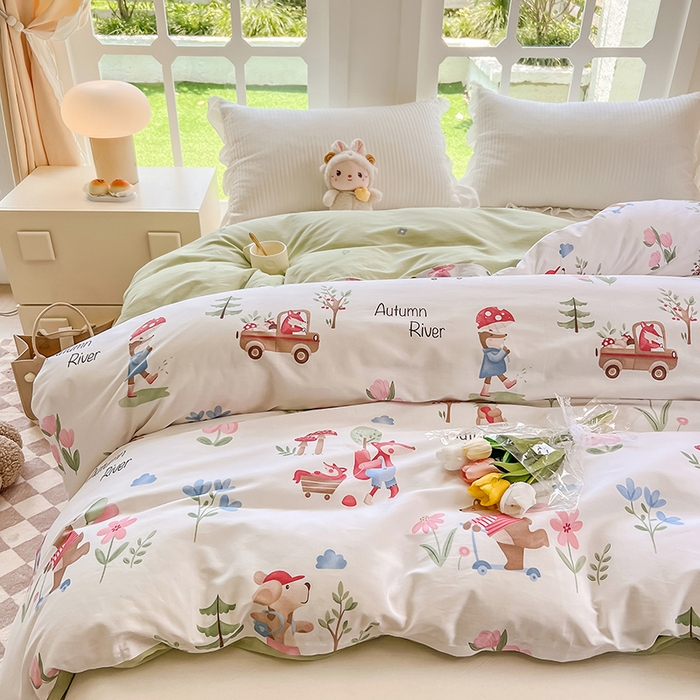 91家纺网 家纺一手货源 找家纺 绵庭家纺 2023新款12868系列全棉小清新印花单被套 森林狂欢