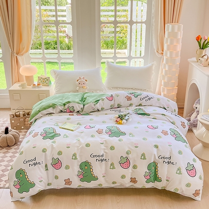 91家纺网 家纺一手货源 找家纺 绵庭家纺 2023新款12868系列全棉小清新印花单被套 恐龙贝贝