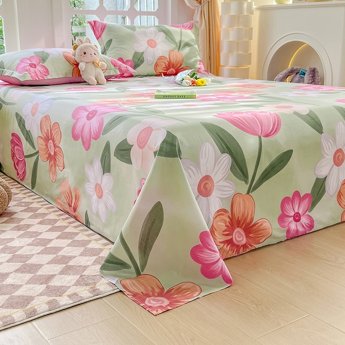 91家纺网 家纺一手货源 找家纺 绵庭家纺 2023新款12868系列全棉小清新印花单床单 荷花映红