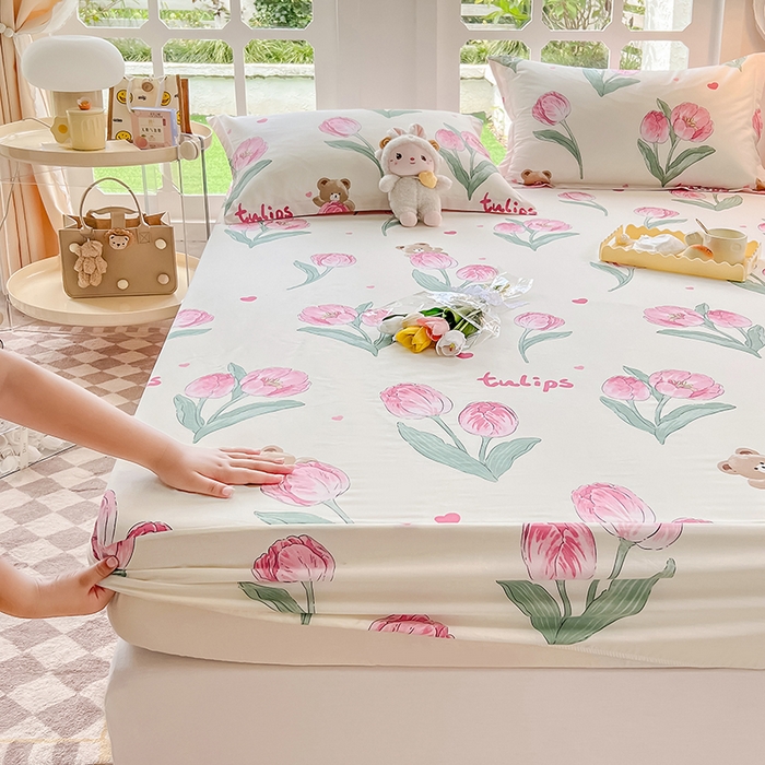 91家纺网 家纺一手货源 找家纺 绵庭家纺 2023新款12868系列全棉小清新印花单床笠 茉莉幻想