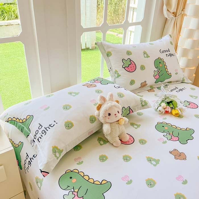 91家纺网 家纺一手货源 找家纺 绵庭家纺 2023新款12868系列全棉小清新印花单床单 恐龙贝贝