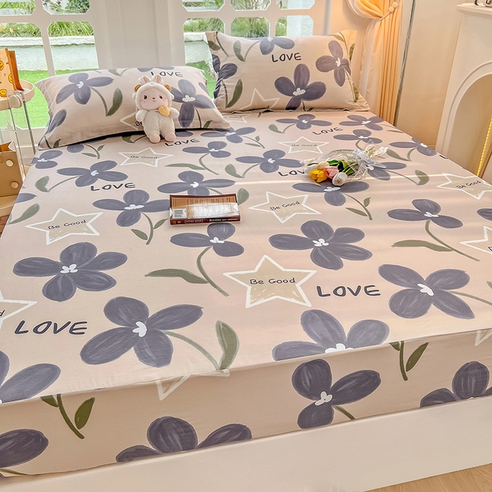 91家纺网 家纺一手货源 找家纺 绵庭家纺 2023新款12868系列全棉小清新印花单床笠 雅卉