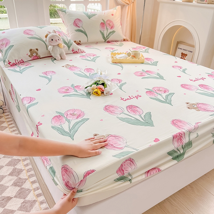 91家纺网 家纺一手货源 找家纺 绵庭家纺 2023新款12868系列全棉小清新印花单床笠 茉莉幻想