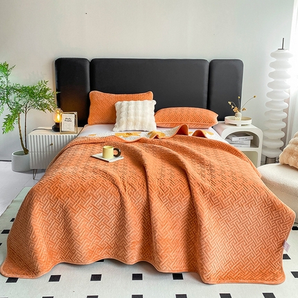 91家纺网 家纺一手货源 找家纺 恋绒家纺 2025新款高克重240克宝宝绒床盖一面绒一面棉床罩 慵懒橘