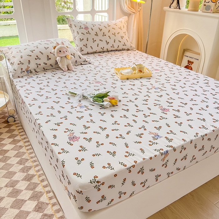 91家纺网 家纺一手货源 找家纺 绵庭家纺 2023新款12868系列全棉小清新印花单床笠 香草之恋