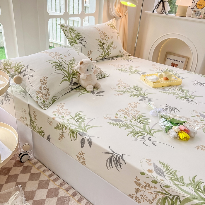 91家纺网 家纺一手货源 找家纺 绵庭家纺 2023新款12868系列全棉小清新印花单床笠 清风絮语