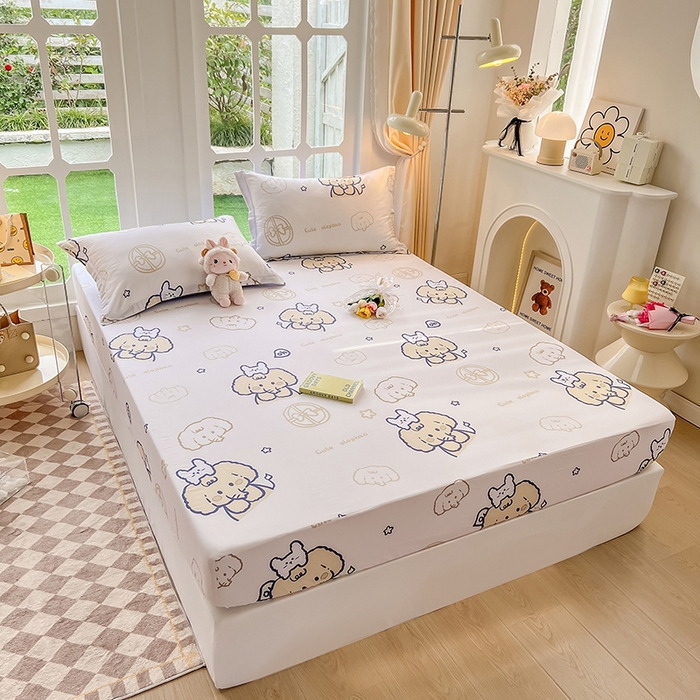 91家纺网 家纺一手货源 找家纺 绵庭家纺 2023新款12868系列全棉小清新印花单床笠 可爱小象