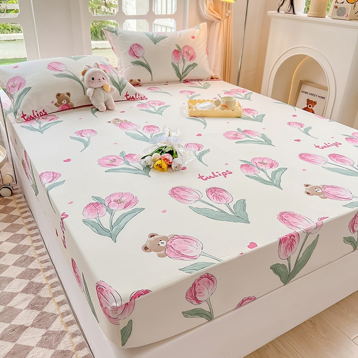 91家纺网 家纺一手货源 找家纺 绵庭家纺 2023新款12868系列全棉小清新印花单床笠 茉莉幻想