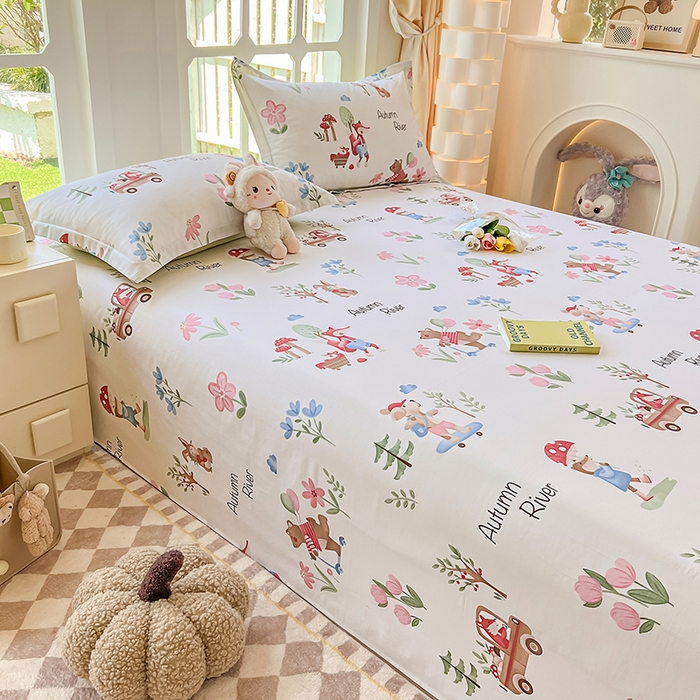 91家纺网 家纺一手货源 找家纺 绵庭家纺 2023新款12868系列全棉小清新印花单床单 森林狂欢