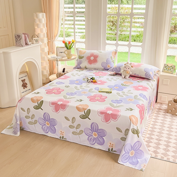 91家纺网 家纺一手货源 找家纺 绵庭家纺 2023新款12868系列全棉小清新印花单床单 初晴花语