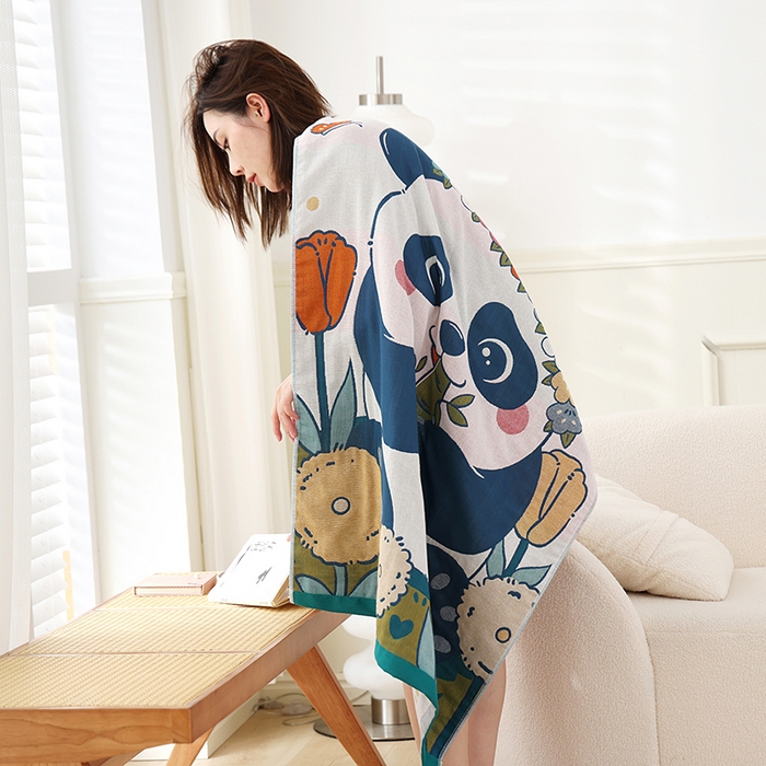 91家纺网 家纺一手货源 找家纺 朴尔家纺-毛巾被 2023新款加大浴巾纯棉四层纱布家用男女柔软不掉毛通用成人全棉洗澡大裹巾儿童卡通 80*160cm竹节萌熊