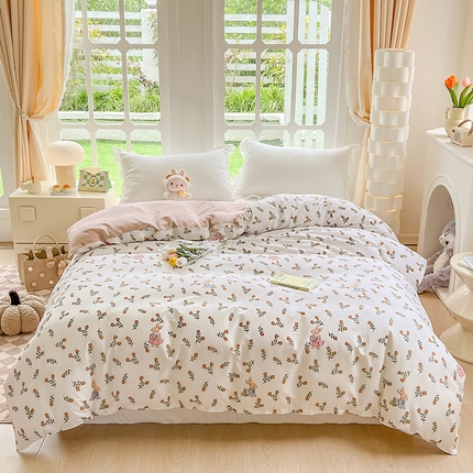 91家纺网 家纺一手货源 找家纺 绵庭家纺 2023新款12868系列全棉小清新印花单被套 香草之恋