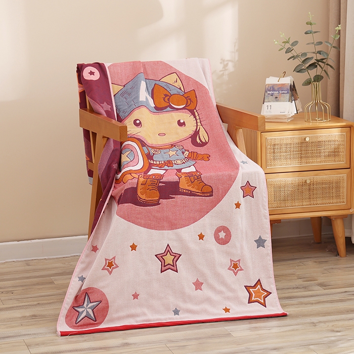 91家纺网 家纺一手货源 找家纺 朴尔家纺-毛巾被 2023新款加大浴巾纯棉四层纱布家用男女柔软不掉毛通用成人全棉洗澡大裹巾儿童卡通 80*160cm星际猫