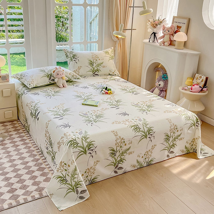 91家纺网 家纺一手货源 找家纺 绵庭家纺 2023新款12868系列全棉小清新印花单床单 清风絮语