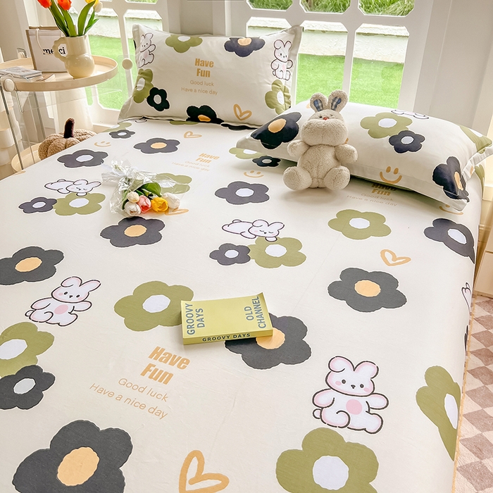 91家纺网 家纺一手货源 找家纺 绵庭家纺 2023新款12868系列全棉小清新印花单床单 皮皮兔