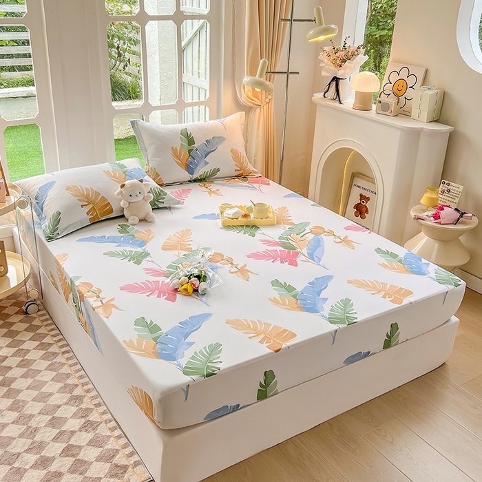 91家纺网 家纺一手货源 找家纺 绵庭家纺 2023新款12868系列全棉小清新印花单床笠 梅林春晓