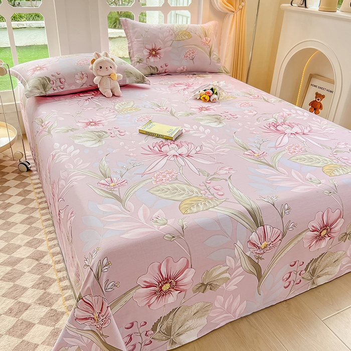 91家纺网 家纺一手货源 找家纺 绵庭家纺 2023新款12868系列全棉小清新印花单床单 玉芙蓉 豆沙