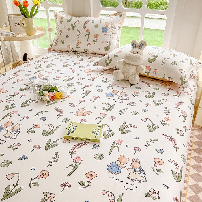 91家纺网 家纺一手货源 找家纺 绵庭家纺 2023新款12868系列全棉小清新印花单床单 波比兔