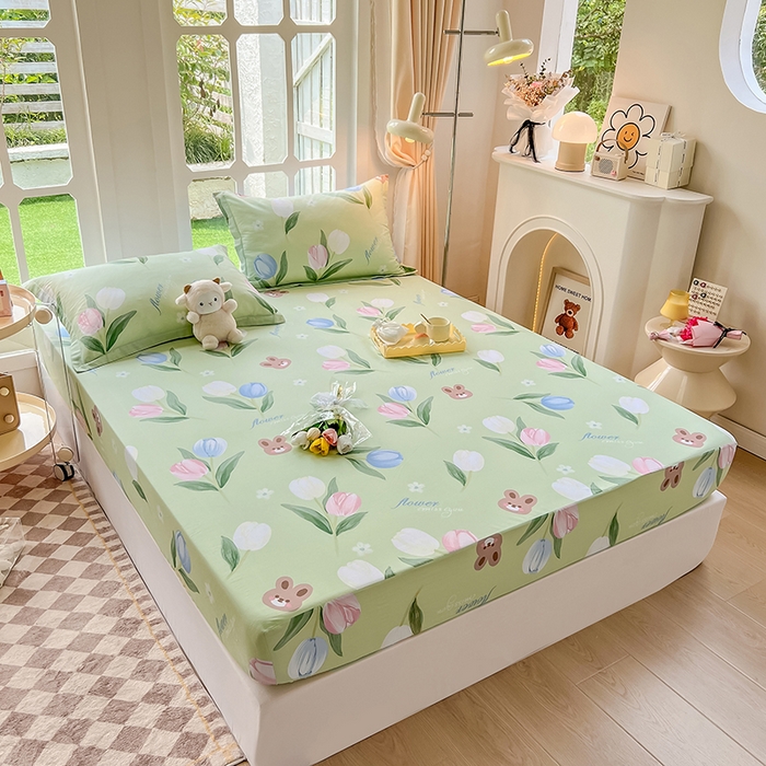 91家纺网 家纺一手货源 找家纺 绵庭家纺 2023新款12868系列全棉小清新印花单床笠 丁香兔