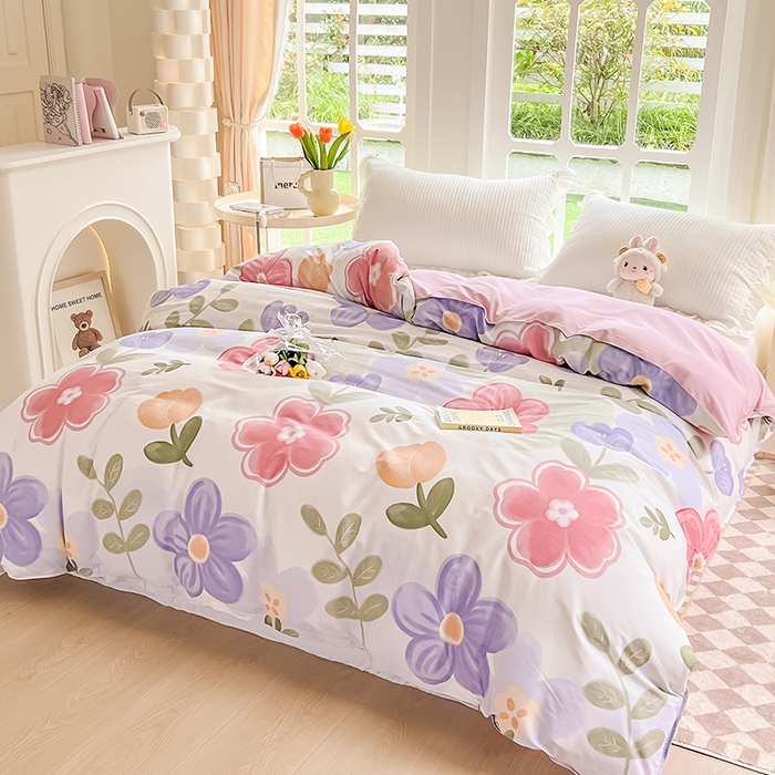 91家纺网 家纺一手货源 找家纺 绵庭家纺 2023新款12868系列全棉小清新印花单被套 初晴花语