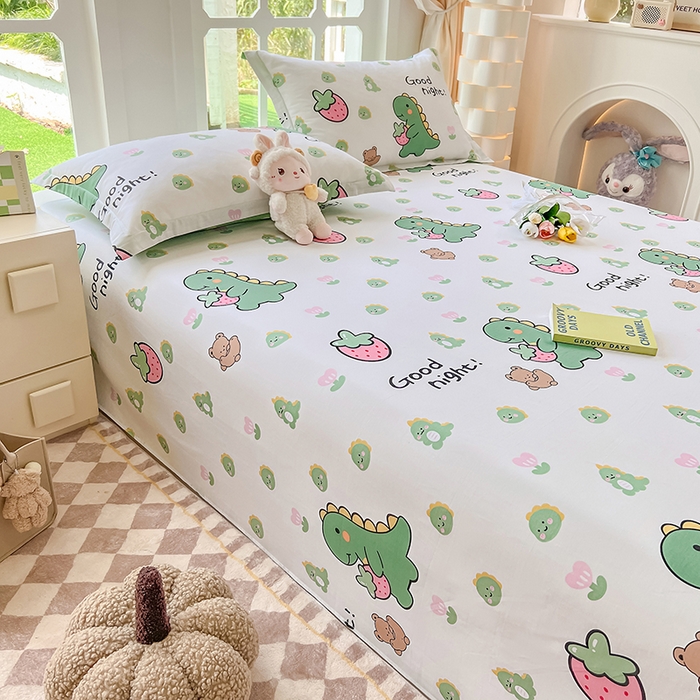 91家纺网 家纺一手货源 找家纺 绵庭家纺 2023新款12868系列全棉小清新印花单床单 恐龙贝贝