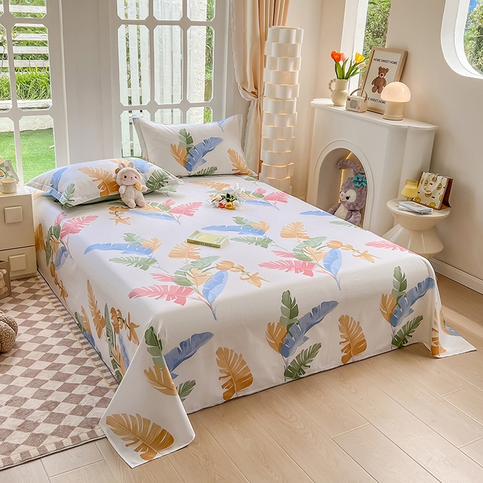 91家纺网 家纺一手货源 找家纺 绵庭家纺 2023新款12868系列全棉小清新印花单床单 梅林春晓