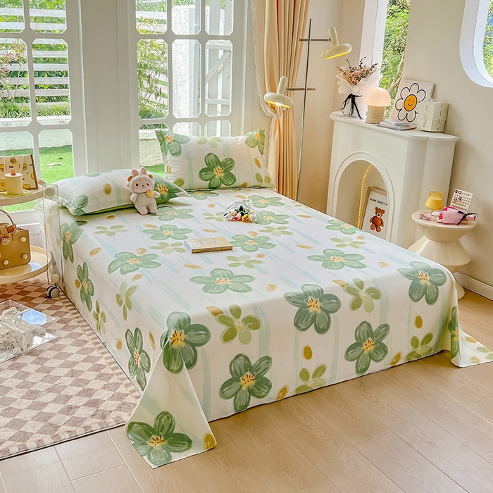 91家纺网 家纺一手货源 找家纺 绵庭家纺 2023新款12868系列全棉小清新印花单床单 半夏花语