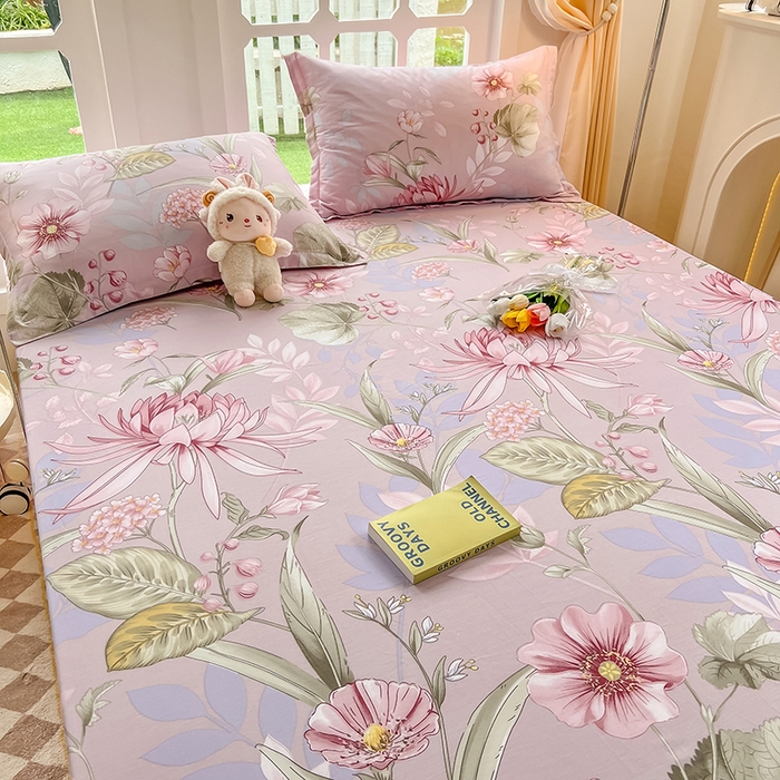 91家纺网 家纺一手货源 找家纺 绵庭家纺 2023新款12868系列全棉小清新印花单床笠 玉芙蓉 豆沙