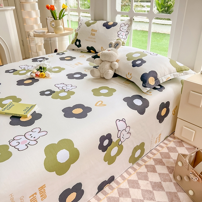 91家纺网 家纺一手货源 找家纺 绵庭家纺 2023新款12868系列全棉小清新印花单床单 皮皮兔