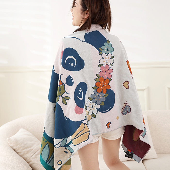 91家纺网 家纺一手货源 找家纺 朴尔家纺-毛巾被 2023新款加大浴巾纯棉四层纱布家用男女柔软不掉毛通用成人全棉洗澡大裹巾儿童卡通 80*160cm竹节萌熊