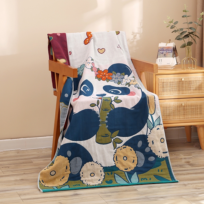 91家纺网 家纺一手货源 找家纺 朴尔家纺-毛巾被 2023新款加大浴巾纯棉四层纱布家用男女柔软不掉毛通用成人全棉洗澡大裹巾儿童卡通 80*160cm竹节萌熊