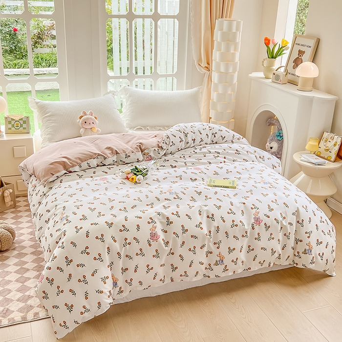 91家纺网 家纺一手货源 找家纺 绵庭家纺 2023新款12868系列全棉小清新印花单被套 香草之恋