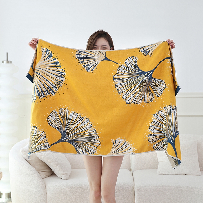 91家纺网 家纺一手货源 找家纺 朴尔家纺-毛巾被 2023新款加大浴巾纯棉四层纱布家用男女柔软不掉毛通用成人全棉洗澡大裹巾儿童卡通 80*160cm银杏花火