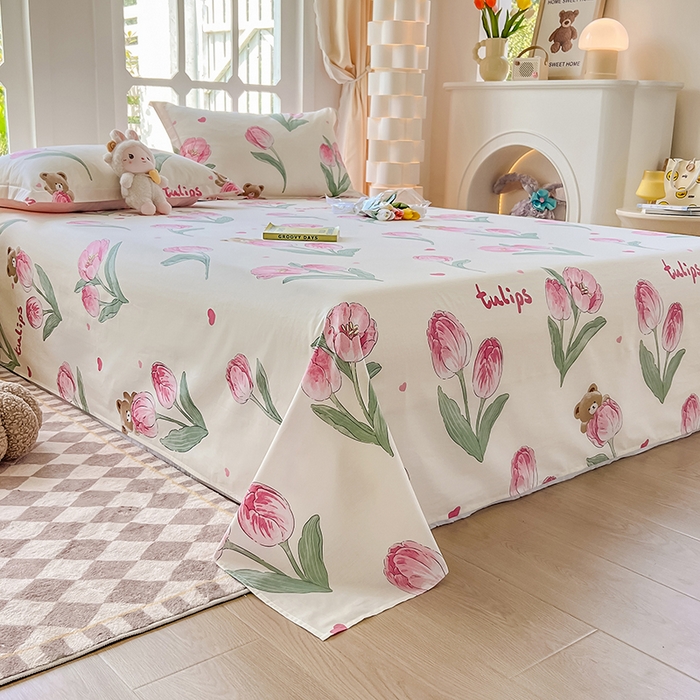 91家纺网 家纺一手货源 找家纺 绵庭家纺 2023新款12868系列全棉小清新印花单床单 茉莉幻想