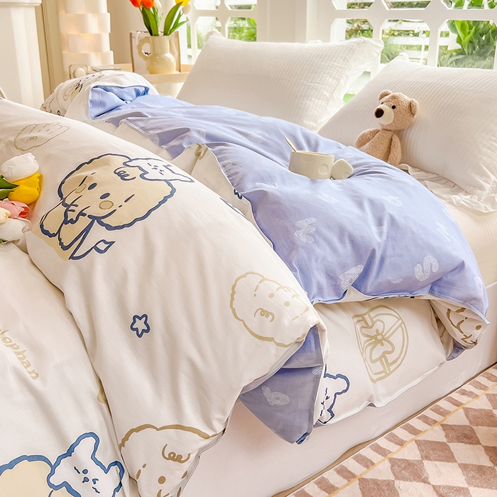 91家纺网 家纺一手货源 找家纺 绵庭家纺 2023新款12868系列全棉小清新印花单被套 可爱小象