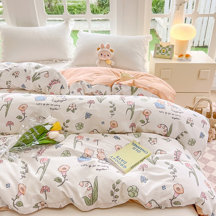 91家纺网 家纺一手货源 找家纺 绵庭家纺 2023新款12868系列全棉小清新印花单被套 波比兔