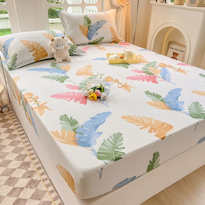 91家纺网 家纺一手货源 找家纺 绵庭家纺 2023新款12868系列全棉小清新印花单床笠 梅林春晓