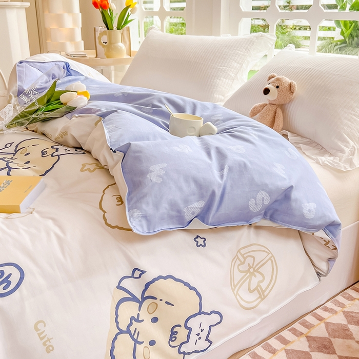 91家纺网 家纺一手货源 找家纺 绵庭家纺 2023新款12868系列全棉小清新印花单被套 可爱小象