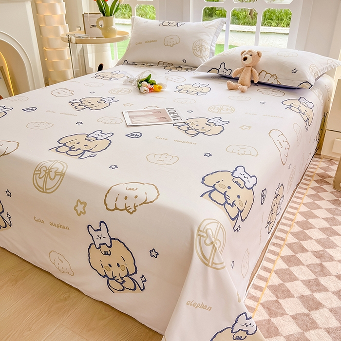 91家纺网 家纺一手货源 找家纺 绵庭家纺 2023新款12868系列全棉小清新印花单床单 可爱小象