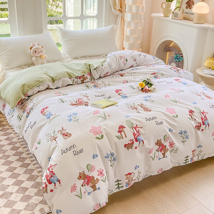 91家纺网 家纺一手货源 找家纺 绵庭家纺 2023新款12868系列全棉小清新印花单被套 森林狂欢