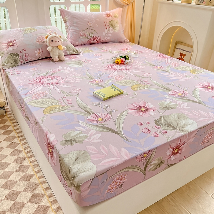 91家纺网 家纺一手货源 找家纺 绵庭家纺 2023新款12868系列全棉小清新印花单床笠 玉芙蓉 豆沙