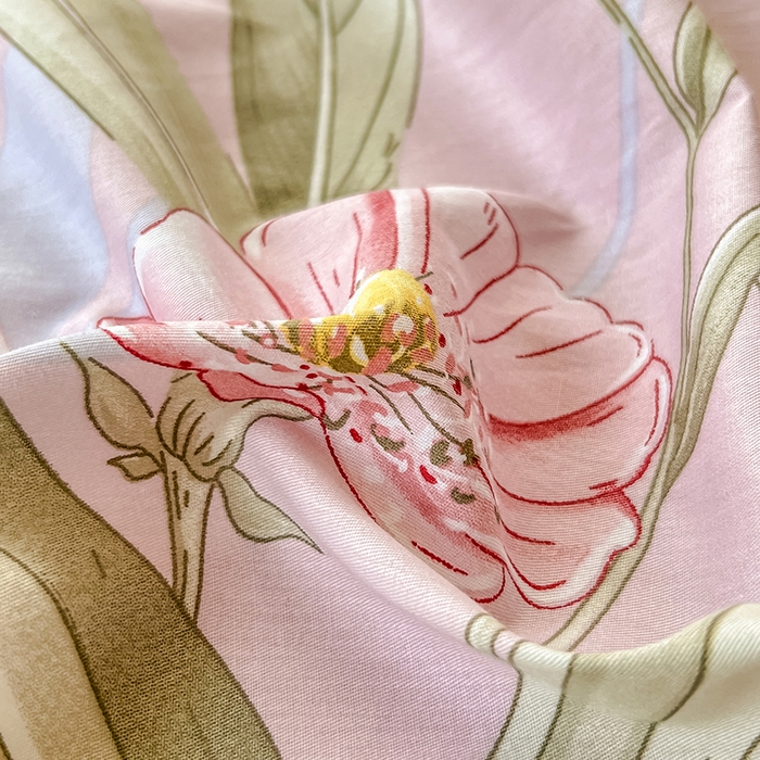 91家纺网 家纺一手货源 找家纺 绵庭家纺 2023新款12868系列全棉小清新印花单被套 玉芙蓉 豆沙